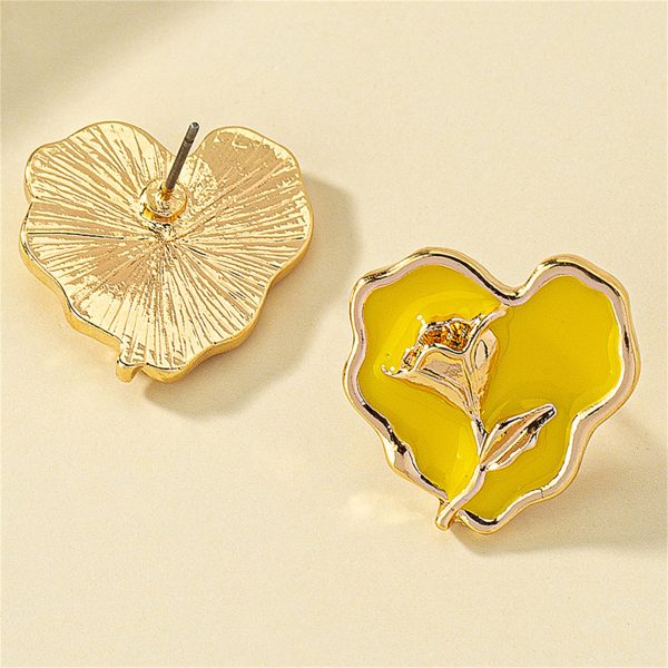 Yellow Enamel & 18K Gold-Plated Rose Heart Stud Earrings Cheap