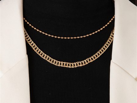 18K Gold-Plated Bead Chain & Curb Chain Necklace Set Cheap