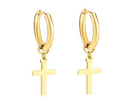 18K Gold-Plated Cross Huggie Earrings For Discount