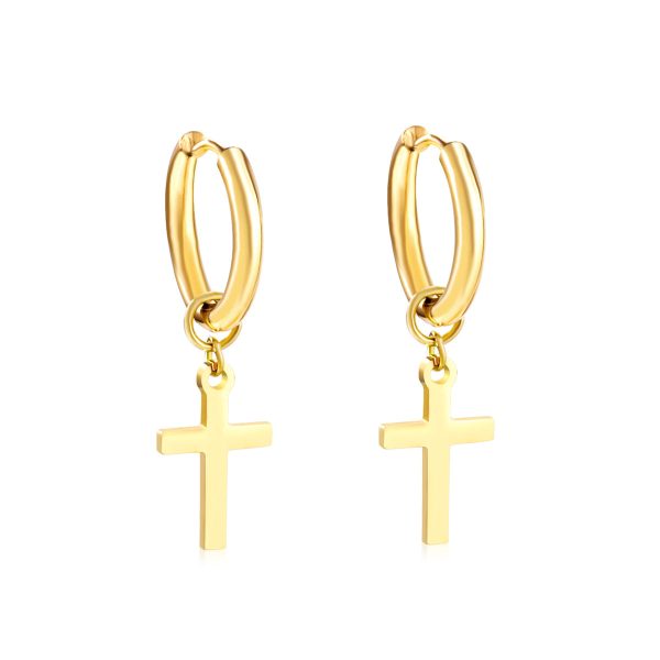 18K Gold-Plated Cross Huggie Earrings For Discount