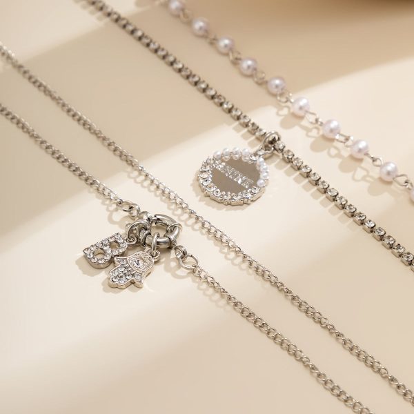 Pearl & Cubic Zirconia  Shine  Pendant Necklace - Set Of Three Online now