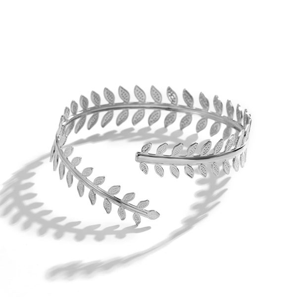 Silver-Plated Leaf Bypass Arm Cuff Online now