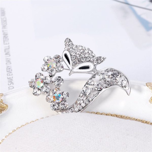 Clear Cubic Zirconia & Silver-Plated Floral Fox Brooch Discount