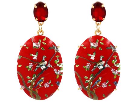 Red Crystal & 18K Gold-Plated Bird Branch Oval Drop Earrings Hot on Sale