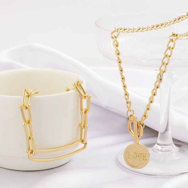 18K Gold-Plated  LOVE  Coin Pendant Necklace Set Online now