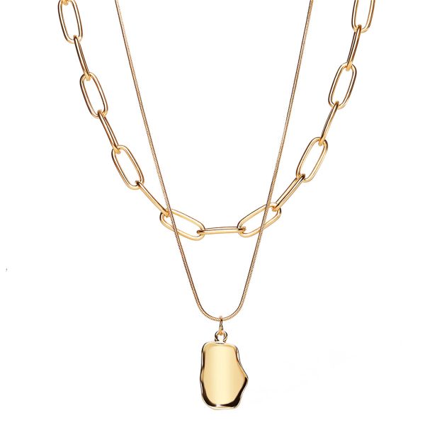 18K Gold-Plated Cable Chain Layered Pendant Necklace For Cheap