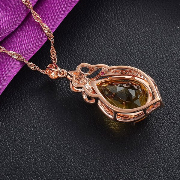 Yellow Crystal & Cubic Zirconia 18K Rose Gold-Plated Teardrop Pendant Necklace Cheap