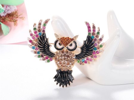 Brown Multicolor Cubic Zirconia & 18K Gold-Plated Owl Brooch Hot on Sale