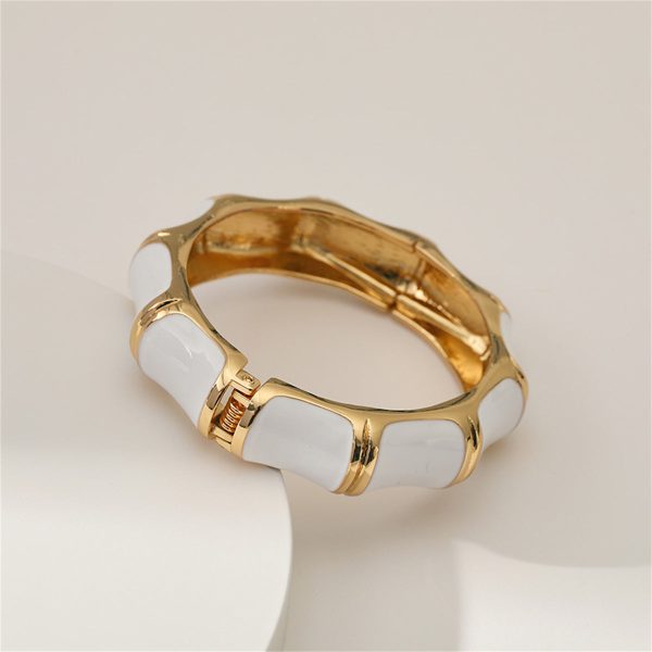 White Enamel & 18K Gold-Plated Bamboo Bangle For Cheap