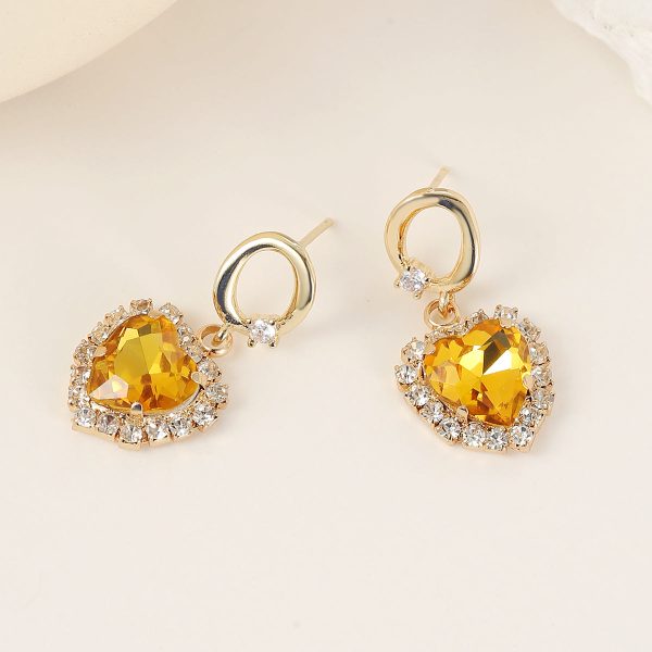 Yellow Crystal & 18K Gold-Plated Halo Heart Huggie Drop Earrings Online Sale