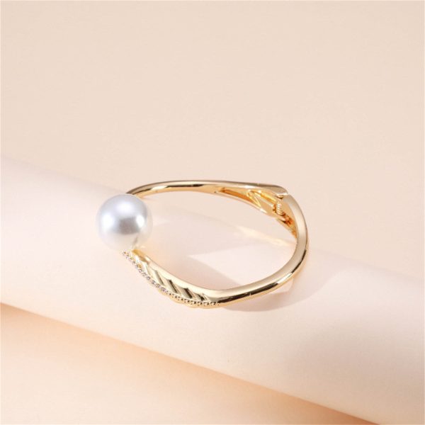 White Pearl & Cubic Zirconia 18K Gold-Plated Leaf Hinge Bangle Online now