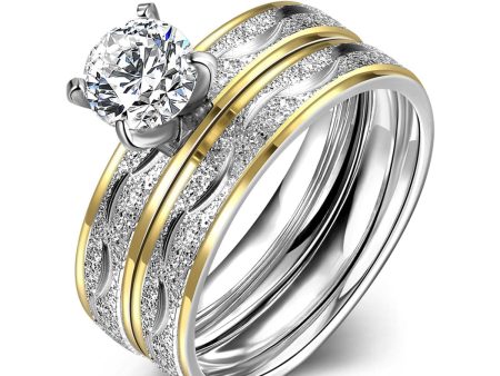 Cubic Zirconia & Two-Tone Waves Stackable Ring Set For Cheap