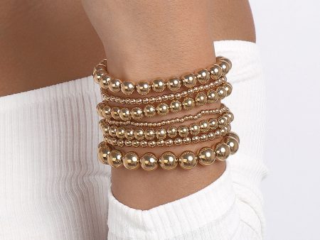 18K Gold-Plated Beaded Stretch Bracelet Set Cheap