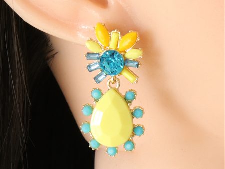 Yellow Resin & Cubic Zirconia Geometric Teardrop Earrings For Sale