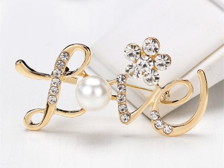 Cubic Zirconia & 18k Gold-Plated  Love  Brooch For Cheap