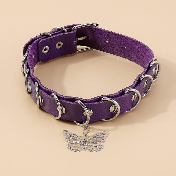 Purple Polystyrene & Silver-Plated Butterfly Choker Necklace on Sale