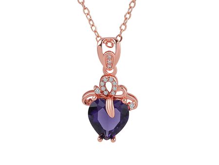 Purple Crystal & Cubic Zirconia Heart Pendant Necklace Online