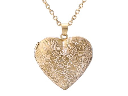 18K Gold-Plated Carved Heart Locket Necklace Sale