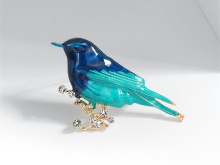 Blue Enmael & Cubic Zirconia 18K Gold-Plated Bird Brooch For Discount