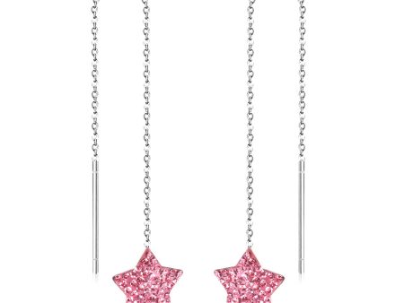 Pink Cubic Zirconia & Silver-Plated Star Threader Earrings on Sale