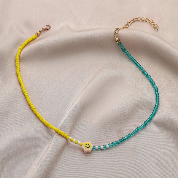 Yellow & Teal Howlite Smiley Face Beaded Choker Necklace Discount