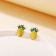 Yellow & Green Enamel Pineapple Stud Earrings Fashion