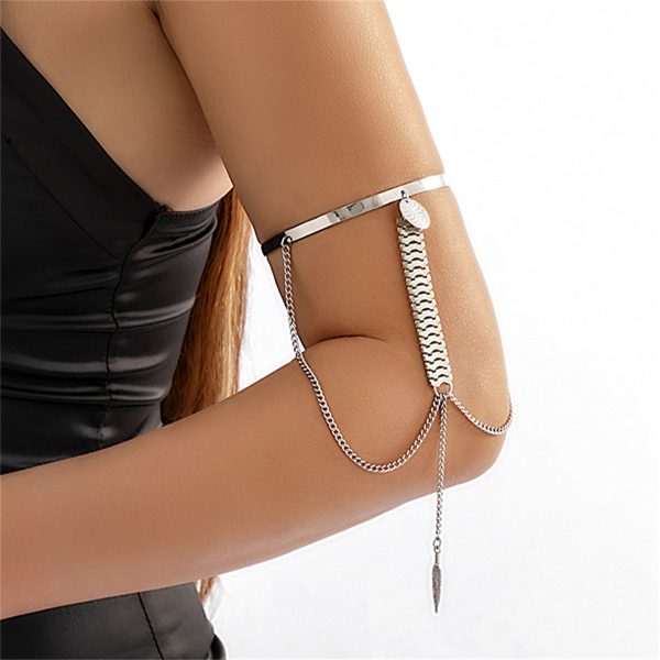 Silver-Plated Feather Drop Chain Arm Cuff Discount