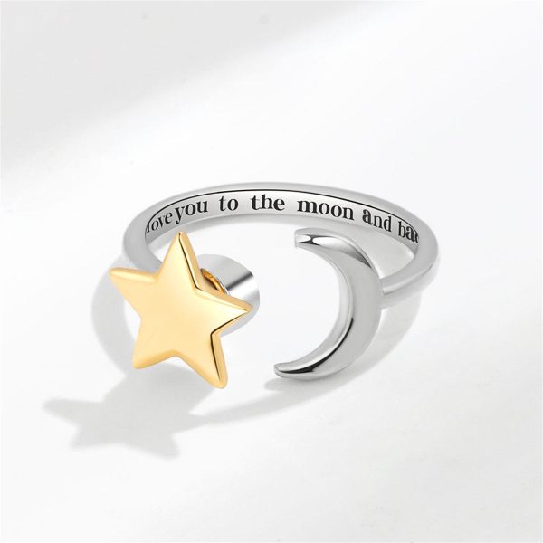 Two Tone Star & Moon Rotatable Open Ring Hot on Sale