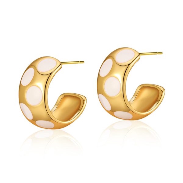 White Enamel & 18K Gold-Plated Spot Huggie Earrings For Discount