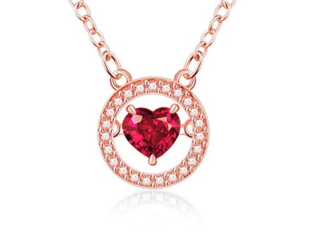 Red Crystal & Cubic Zirconia Halo Heart Pendant Necklace Sale