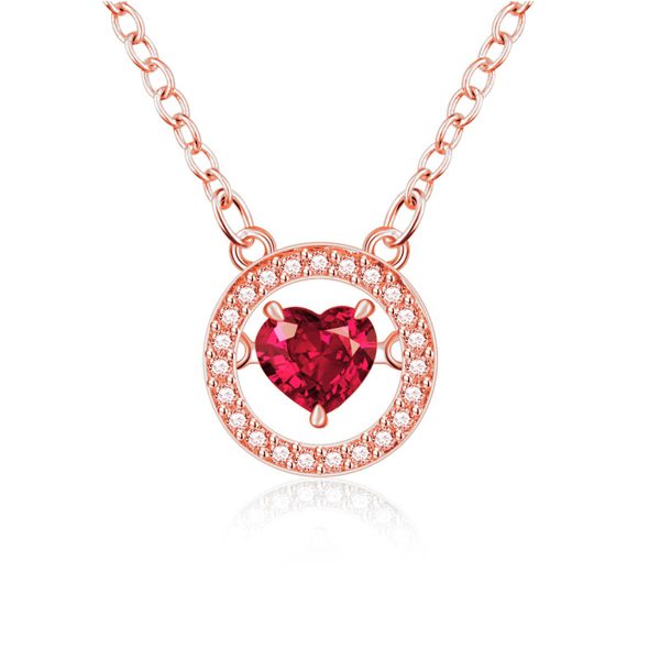 Red Crystal & Cubic Zirconia Halo Heart Pendant Necklace Sale