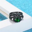 Green Crystal & Cubic Zirconia Skull Heart Ring Set Fashion