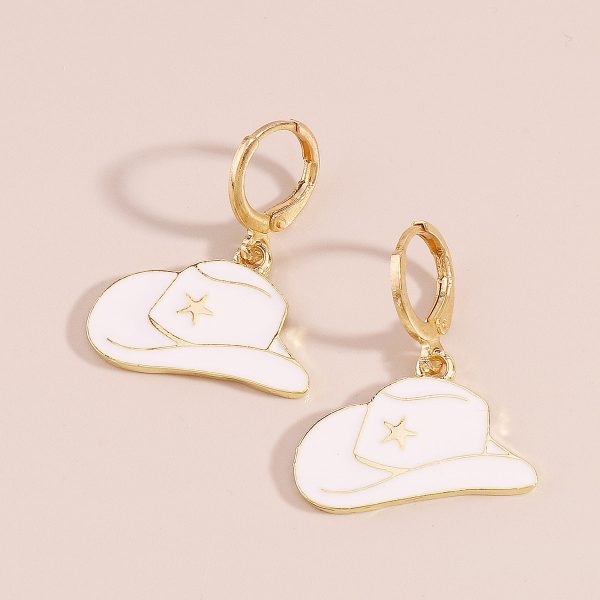 White Enamel & 18K Gold-Plated Star Cowboy Hat Huggie Earrings Fashion