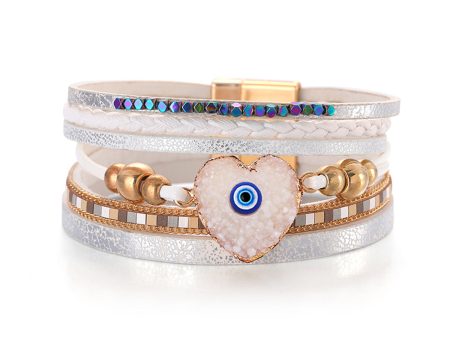 White Polystyrene & Resin 18K Gold-Plated Evil Eye Hear Layered Bracelet Online Hot Sale