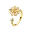 White Enamel & 18K Gold-Plated Cubic Zirconia-Accent Rotatable Mum Open Ring on Sale