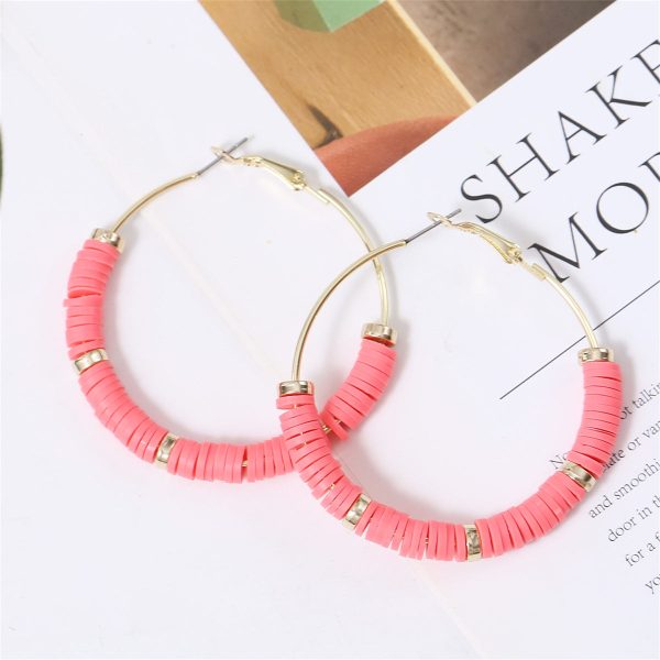 Watermelon Red Polymer Clay & 18K Gold-Plated Beaded Hoop Earrings Supply