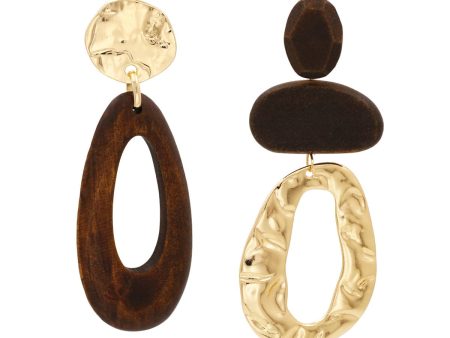 Wood & 18K Gold-Plated Geometric Mismatched Drop Earrings Sale