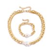 Pearl & 18K Gold Plated Snake Chain Necklace & Bracelet For Cheap