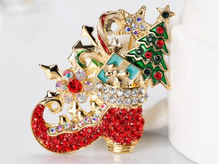 Cubic Zirconia & 18K Gold-Plated Boots & Christmas Tree Brooch Discount