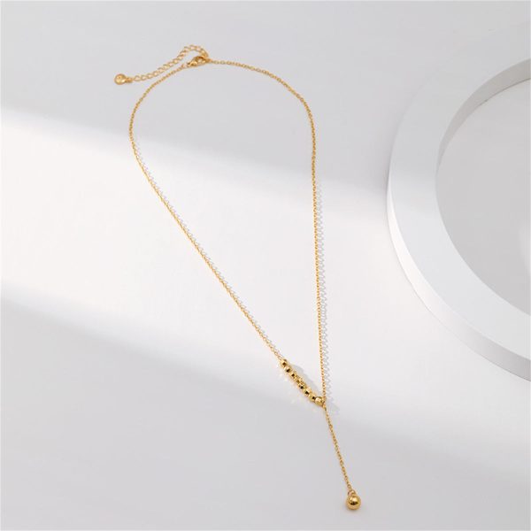 18K Gold-Plated Bead Lariat Necklace For Sale