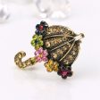 Yellow Cubic Zirconia & 18K Gold-Plated Flower Umbrella Brooch For Cheap