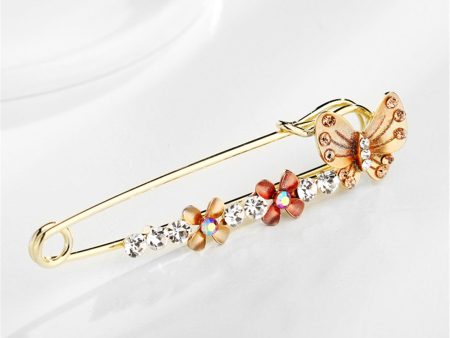 Cubic Zirconia & Enamel 18K Gold-Plated Butterfly Flower Pin Brooch Hot on Sale