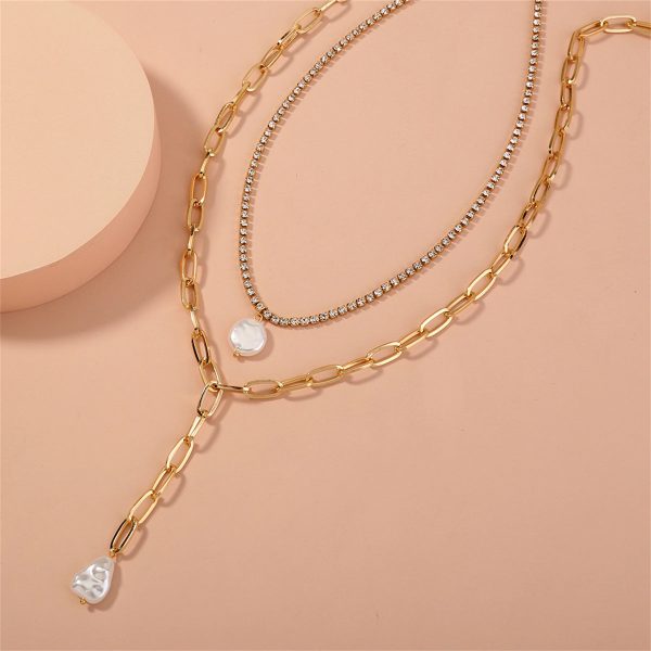 Pearl & 18K Gold-Plated Necklace Set For Cheap