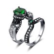 Green Crystal & Cubic Zirconia Two-Tone Skull Ring Set For Discount