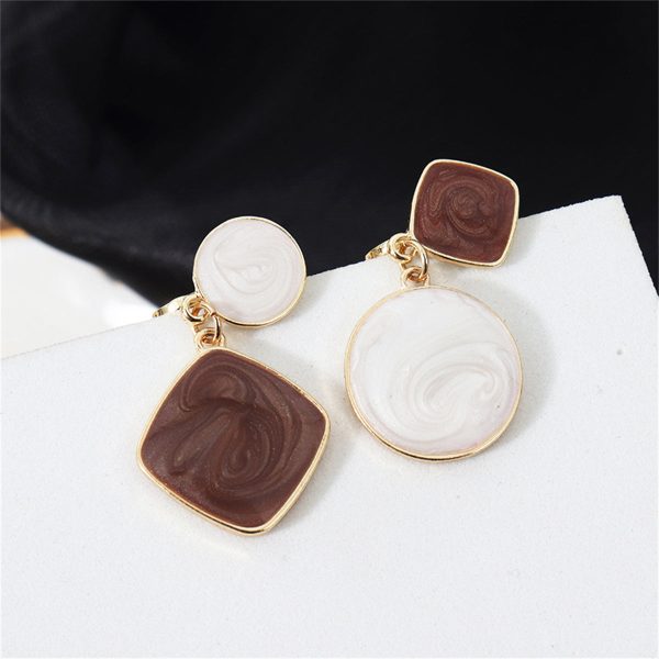 White & Brown Geometric Mismatched Drop Earrings Discount