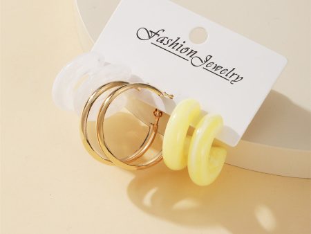 Yellow Resin & 18K Gold-Plated Hoop Earring Set For Discount