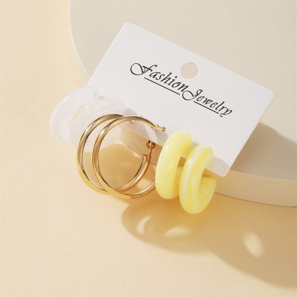 Yellow Resin & 18K Gold-Plated Hoop Earring Set For Discount