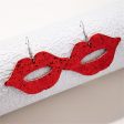 Red Polystyrene & Silver-Plated Glitter Lip Drop Earrings For Sale