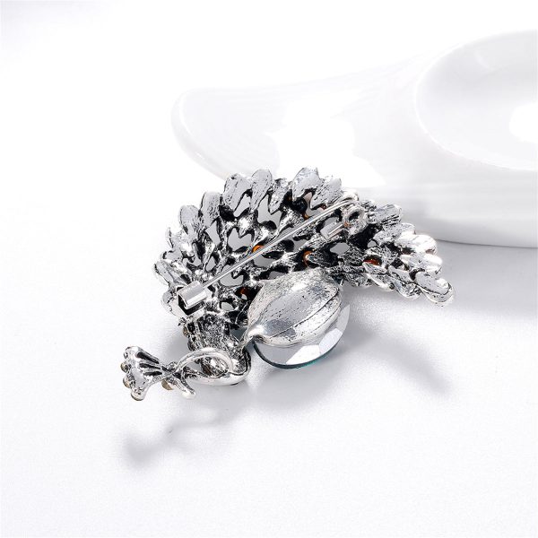 Clear Cubic Zirconia & Silver-Plated Peacock Brooch Fashion