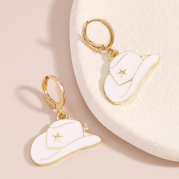 White Enamel & 18K Gold-Plated Star Cowboy Hat Huggie Earrings Fashion